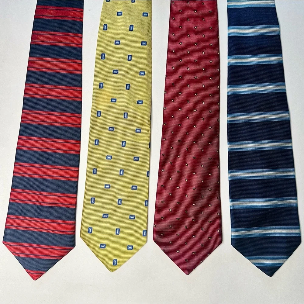 Brooks Brothers Makers Silk Classic Tie, Lot of 4–Vintage, Red, Blue Stripe